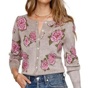Heartloom Charla Rise Floral Gray Pink Ornate Button Cardigan Sweater Size XS